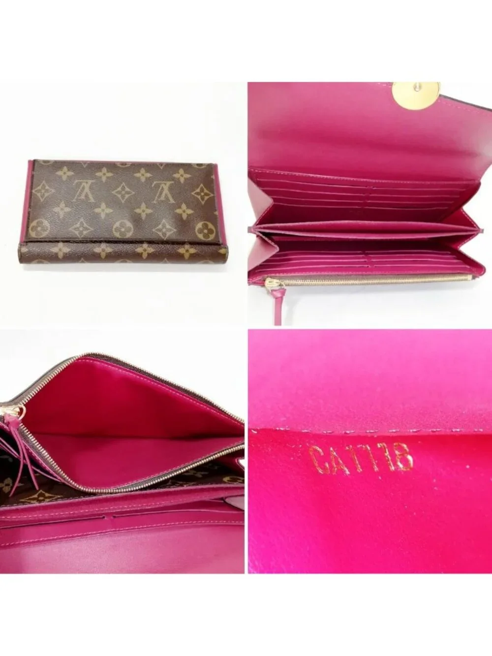 Louis Vuitton Portefeuille Flore Fuchsia Coin Purse Brown